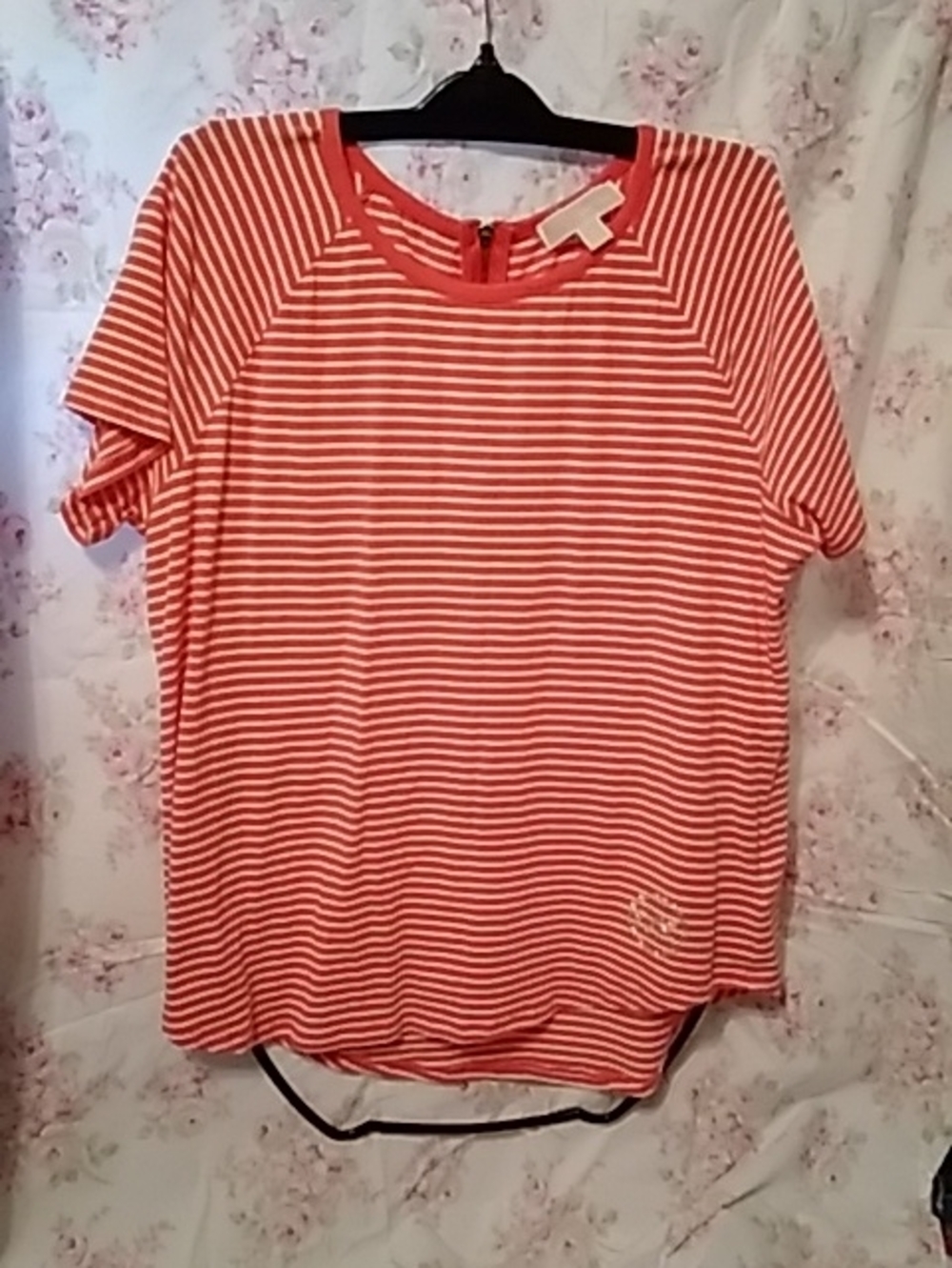 Michael Kors Coral and White Striped Short-Sleeve Top